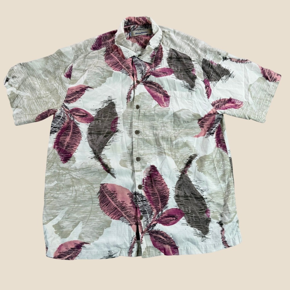 Tommy Bahama Silk Button Down Shirt Tropical Leaves Resort Menswear L Vacation